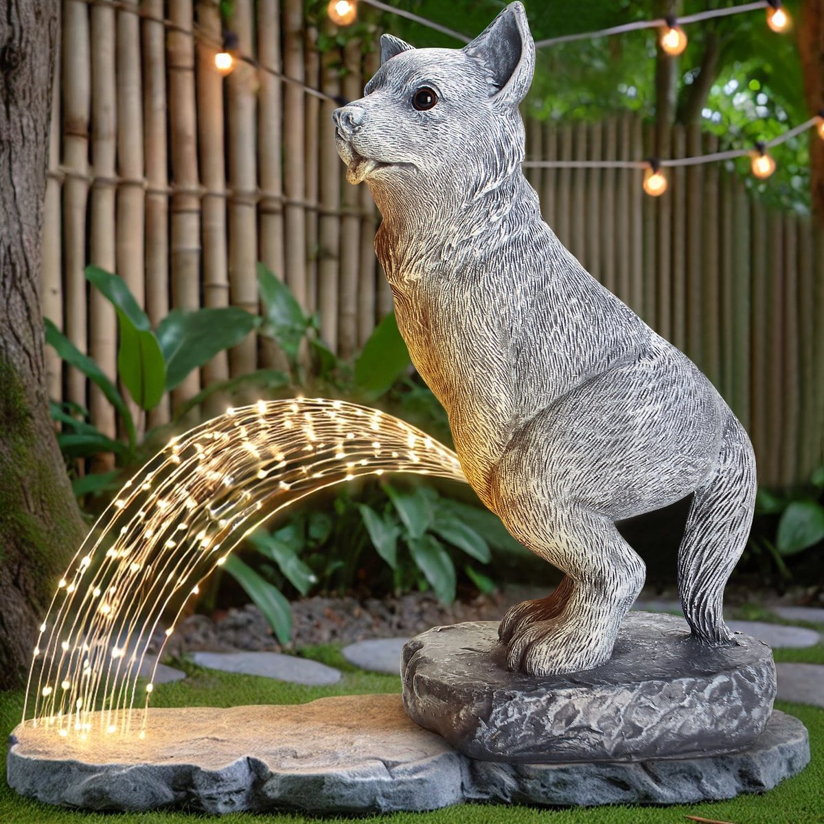 VOFSTAND Garden Statues Funny Dog Statue with Solar LED Light, Ideal Gifts for Friends or Family's Birthday, Outdoor Decor for Yard