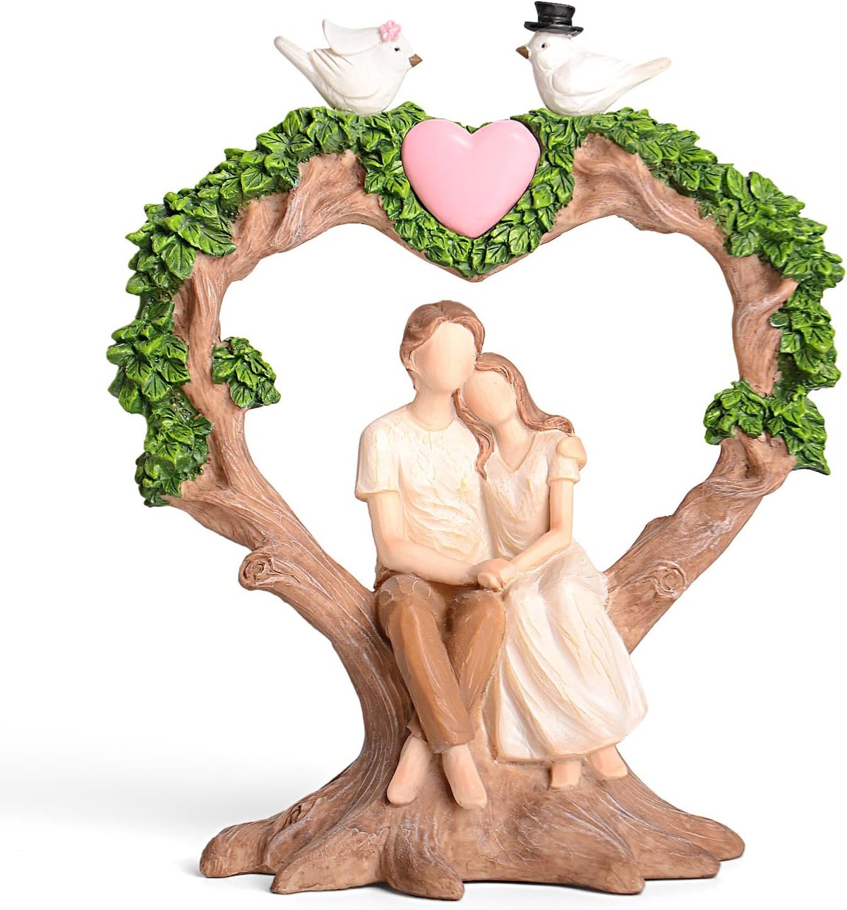 Wedding Decor Resin Figurine - Handcrafted Anniversary Gift for Couples with Heart Oak Tree & Doves