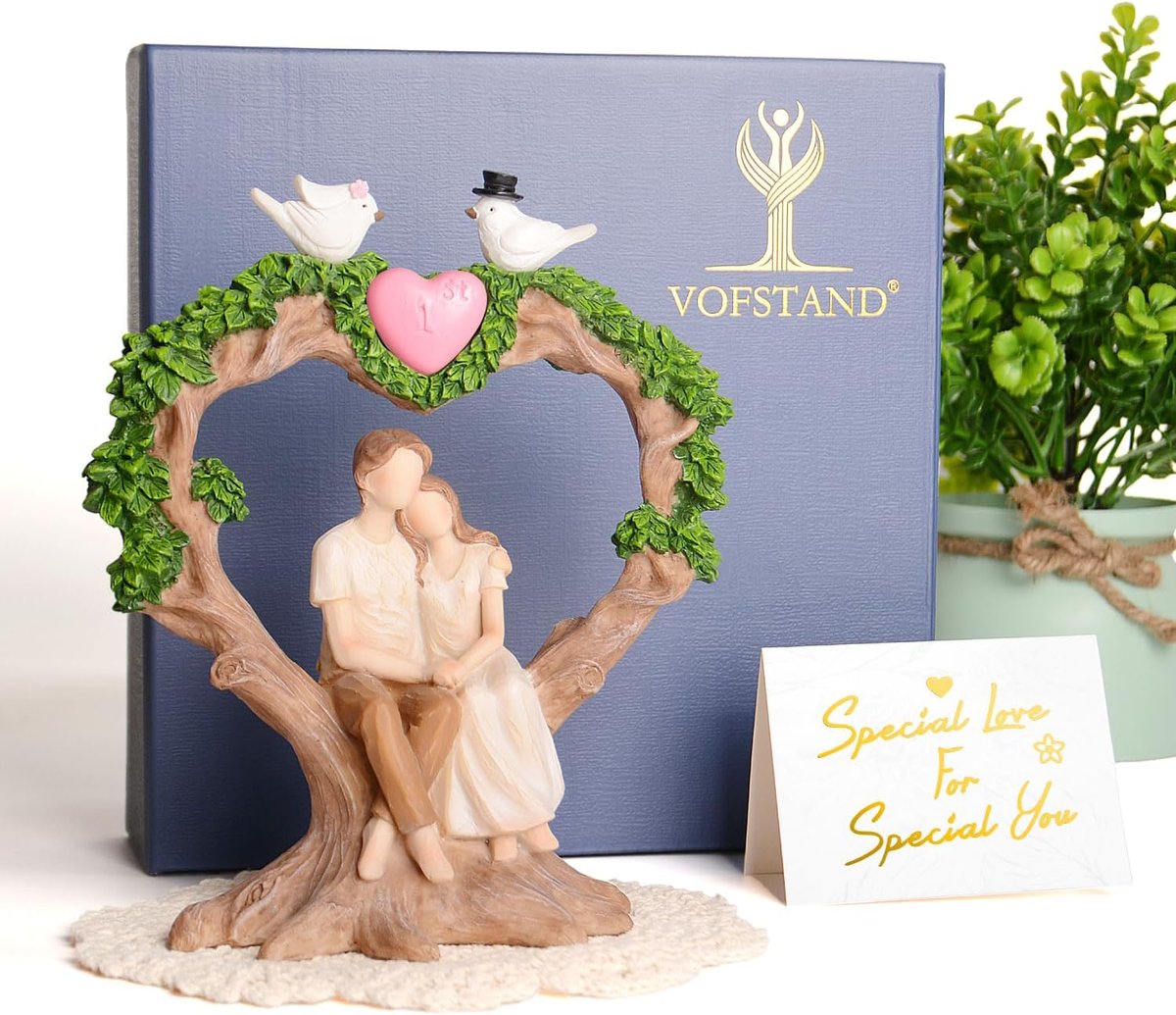 Wedding Decor Resin Figurine - Handcrafted Anniversary Gift for Couples with Heart Oak Tree & Doves — view 2
