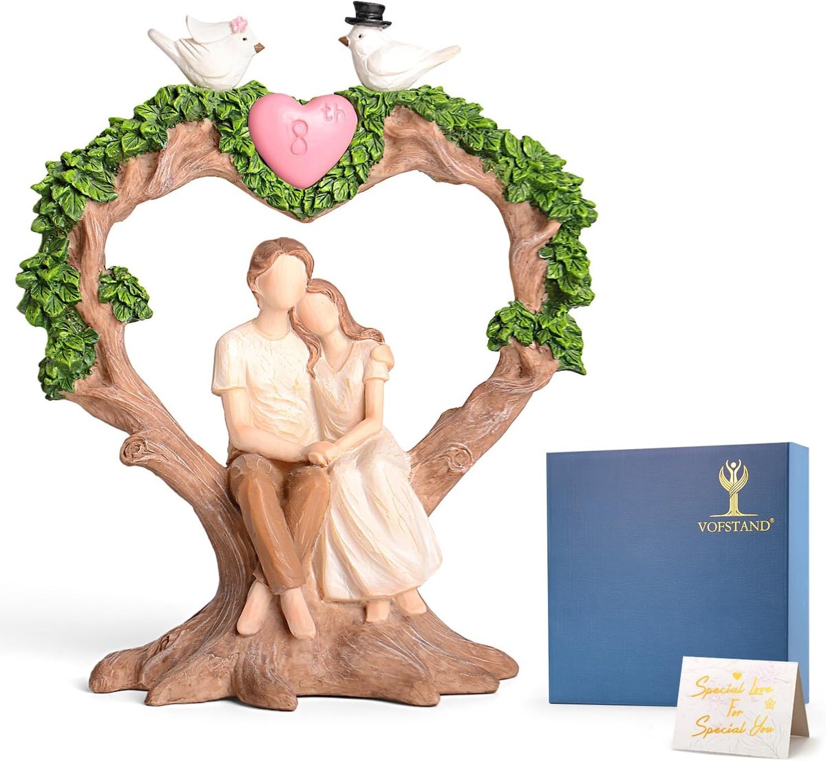 Wedding Decor Resin Figurine - Handcrafted Anniversary Gift for Couples with Heart Oak Tree & Doves — view 4