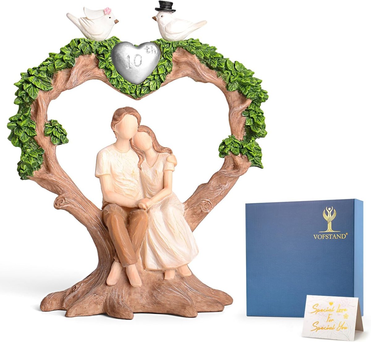 Wedding Decor Resin Figurine - Handcrafted Anniversary Gift for Couples with Heart Oak Tree & Doves — view 5