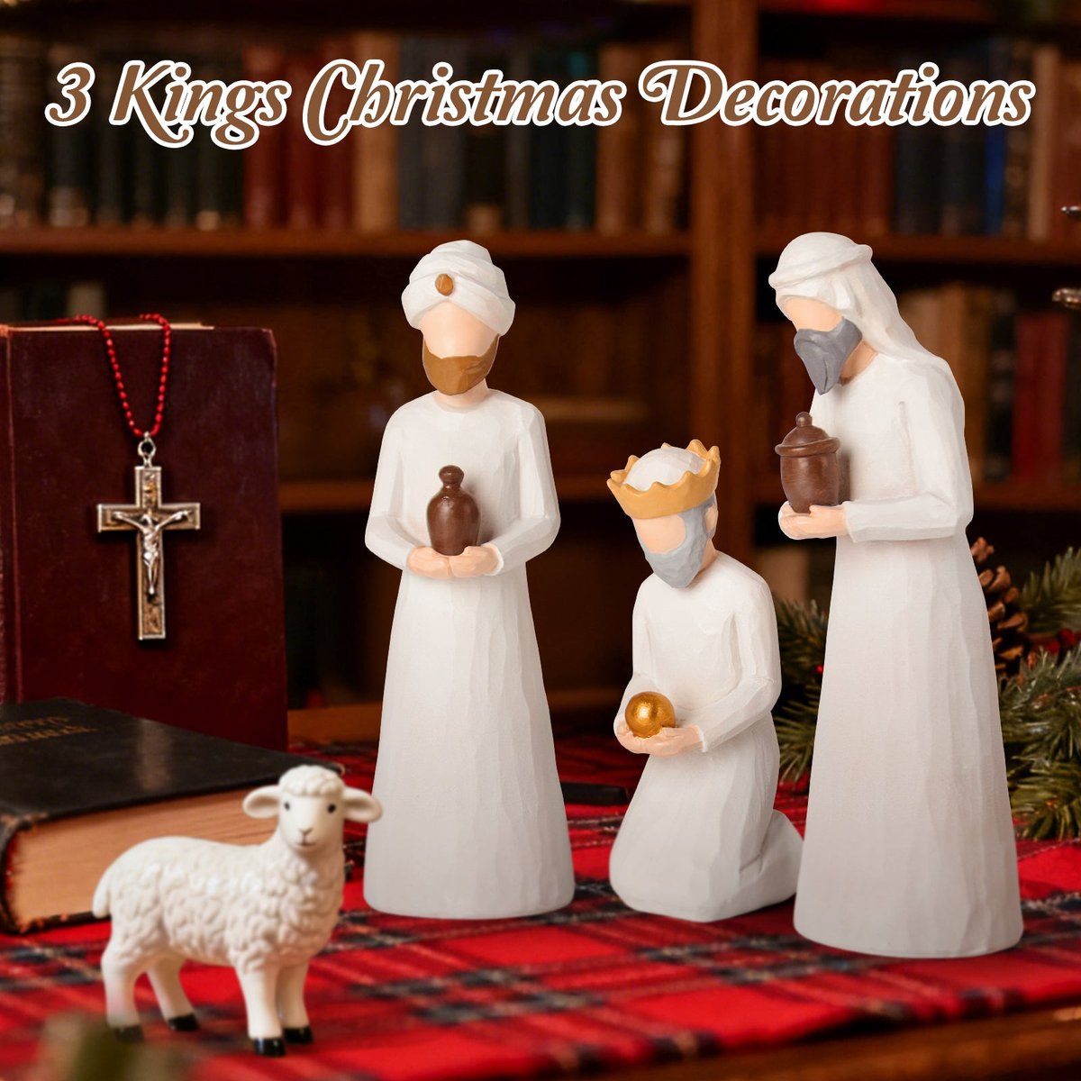 Nativity Set Three Wise Men - 8.7" Large Size Hand-Carved Resin Nativity Collection Figurines,3 Pcs Classic Nativity Scene Wisemen Figures Indoor 3 Kings Christmas Decorations Gifts for Holy Family — view 2