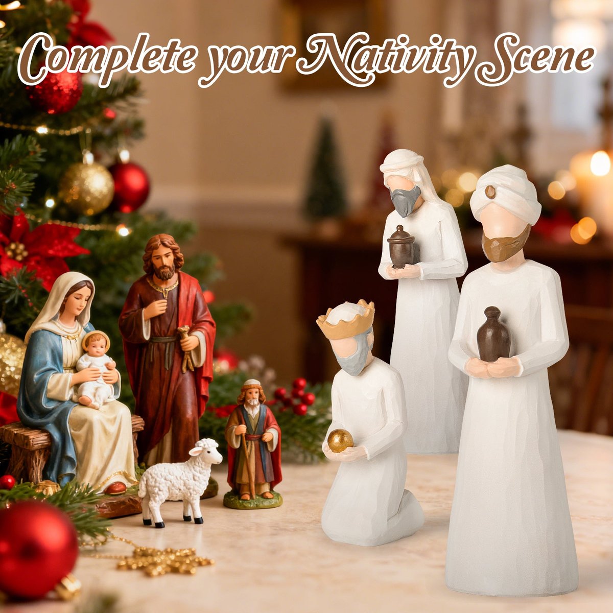 Nativity Set Three Wise Men - 8.7" Large Size Hand-Carved Resin Nativity Collection Figurines,3 Pcs Classic Nativity Scene Wisemen Figures Indoor 3 Kings Christmas Decorations Gifts for Holy Family — view 3