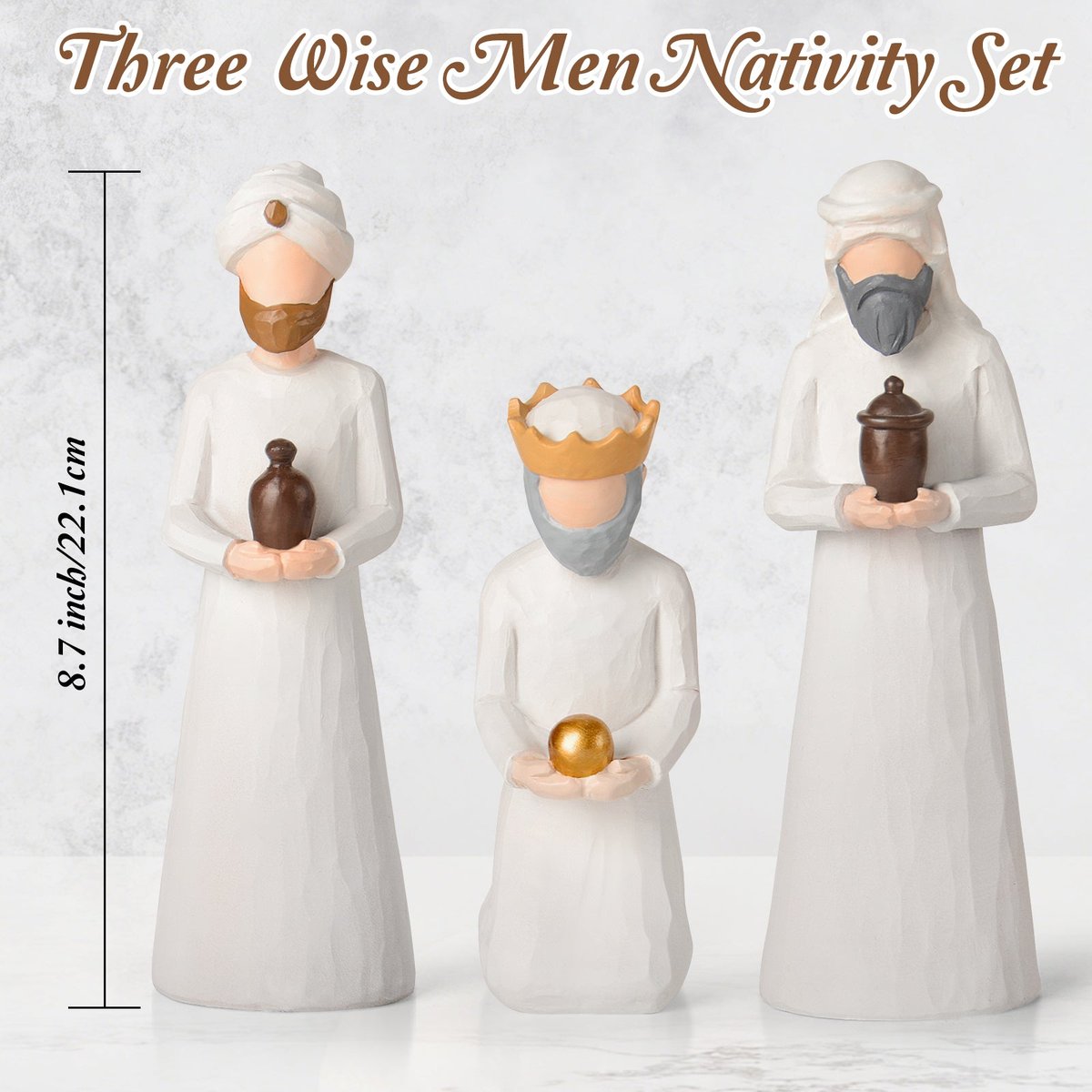 Nativity Set Three Wise Men - 8.7" Large Size Hand-Carved Resin Nativity Collection Figurines,3 Pcs Classic Nativity Scene Wisemen Figures Indoor 3 Kings Christmas Decorations Gifts for Holy Family — view 4