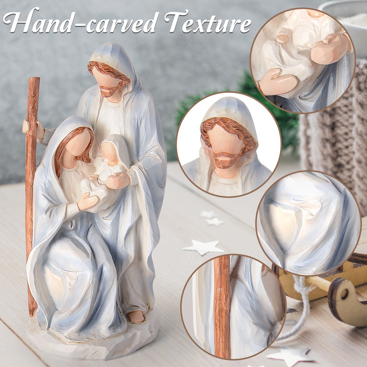 Nativity Set Holy Family Statue - 10 inch Handcrafted Christmas Nativity Figurine, Indoor Resin Nativity Ornaments Sets, Religious Gifts for Daughter, Wife, Family, Christian Home Holiday Decoration — view 4