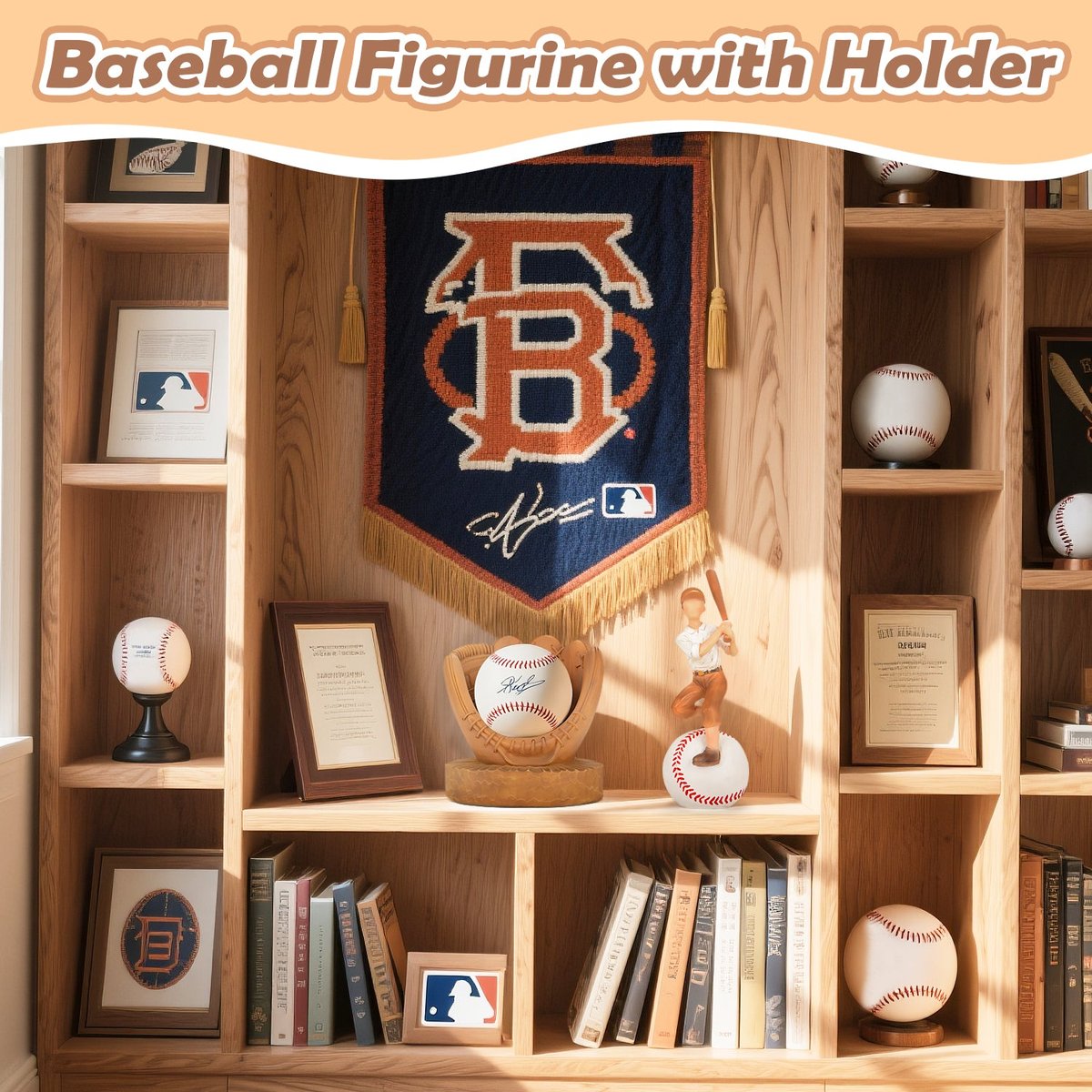 Baseball Display Case Baseball Holder: Baseball Stand Holders Balls Display Set Baseball Gifts for Boys, Sons, Men,Team Player Resin Baseball Figurines Baseball Collector Memorabilia Baseball Gifts — view 3