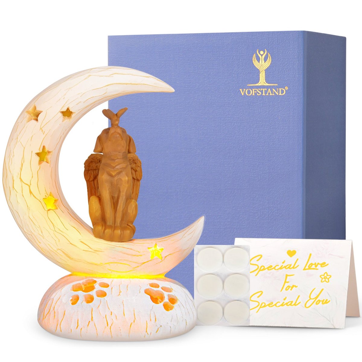 VOFSTAND Dog Memorial Gifts for Loss Dog on Moon, Handcrafted Resin Sculpture, Perfect Sympathy Gift for Pet Loss, Home Decor Accent
