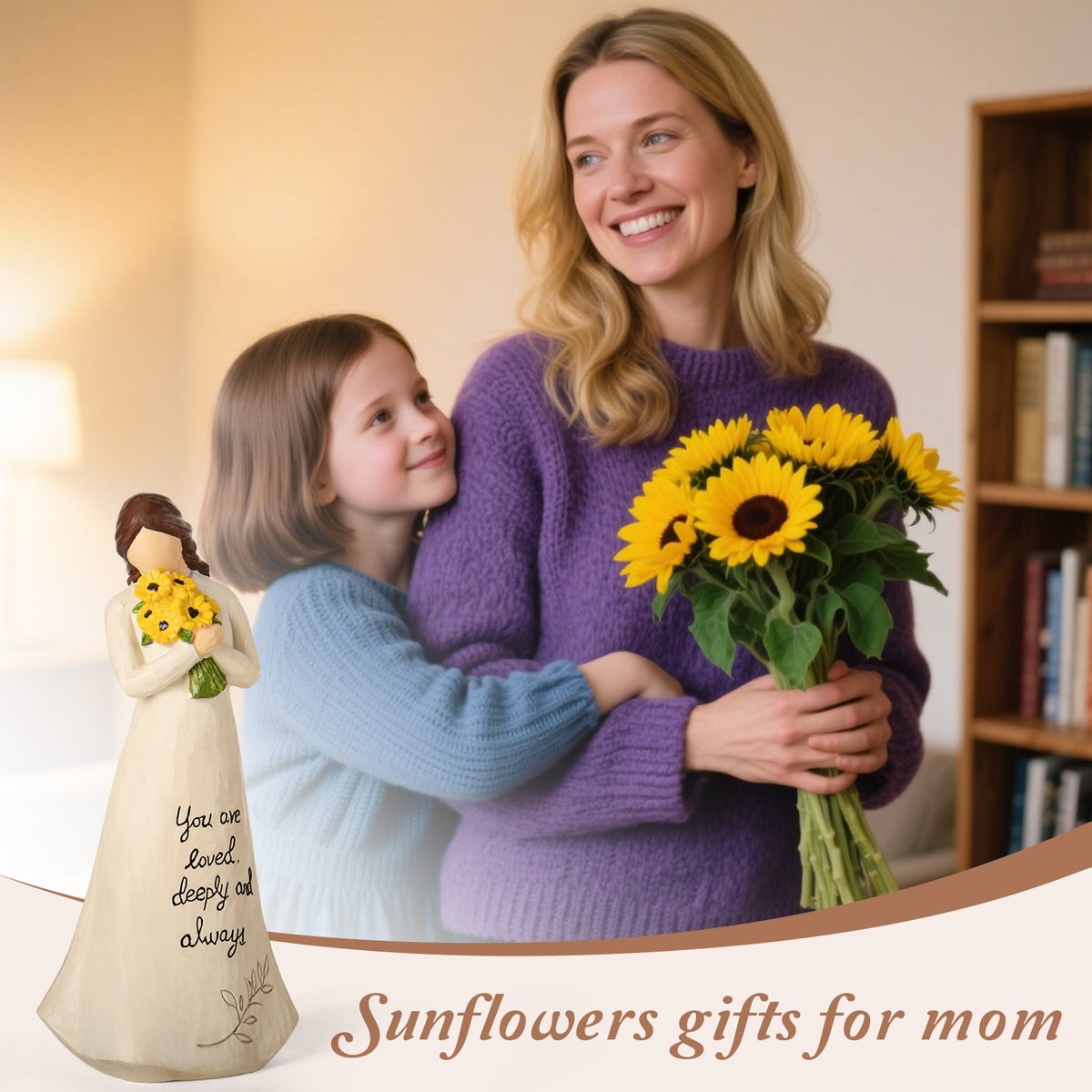 Sunflower Gifts for Women Birthday - 9.25'' Large Hand-Painted Resin Sunflower Figure Get Well Gifts Sunflower Decor, Encouragement Friendship Gifts for Women Friends Mom Sister Daughter — view 2