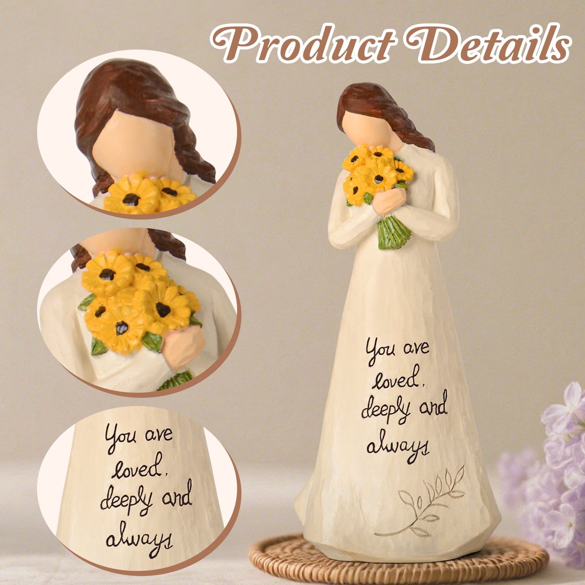 Sunflower Gifts for Women Birthday - 9.25'' Large Hand-Painted Resin Sunflower Figure Get Well Gifts Sunflower Decor, Encouragement Friendship Gifts for Women Friends Mom Sister Daughter — view 4