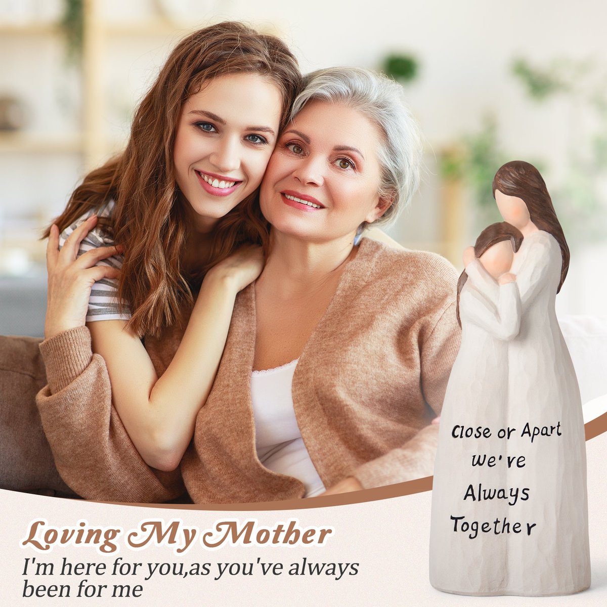 Mom Birthday Gifts From Daughter: 9.25'' Mother Daughter Figurine Mom Gifts Hand-Painted Resin Sculpture, Mothers Day Christmas Sentimental Gifts for Moms - Close Or Apart, We're Always Together — view 2
