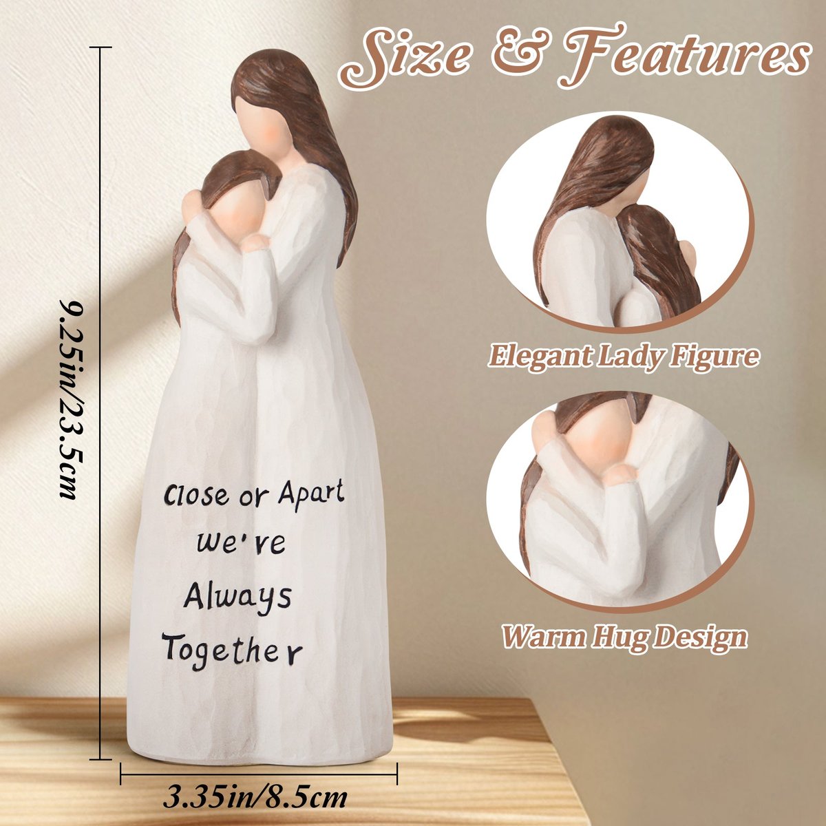 Mom Birthday Gifts From Daughter: 9.25'' Mother Daughter Figurine Mom Gifts Hand-Painted Resin Sculpture, Mothers Day Christmas Sentimental Gifts for Moms - Close Or Apart, We're Always Together — view 3