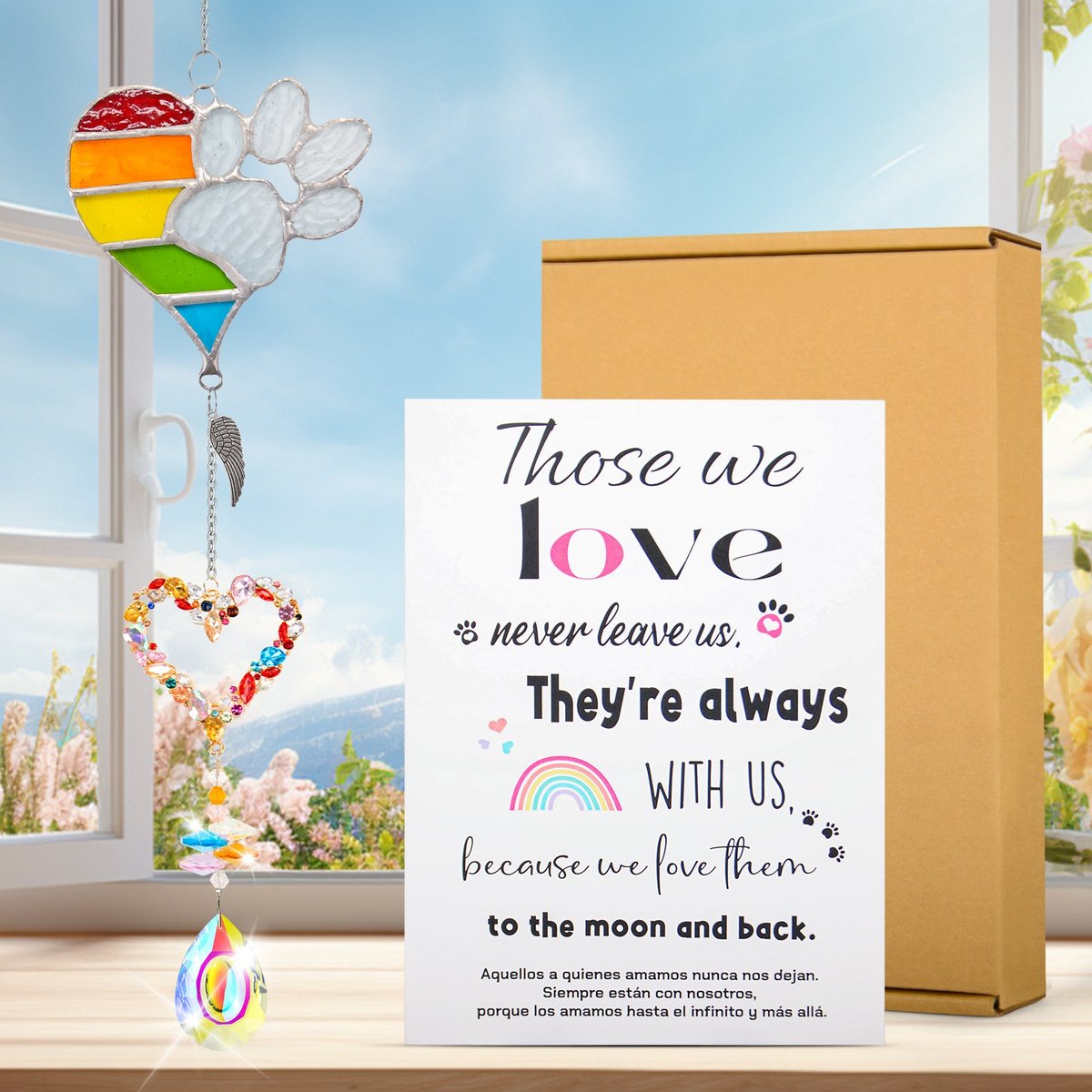 Pet Memorial Suncatcher, Dog Memorail Gifts of Loss Dogs and Cats with Sympathy Card