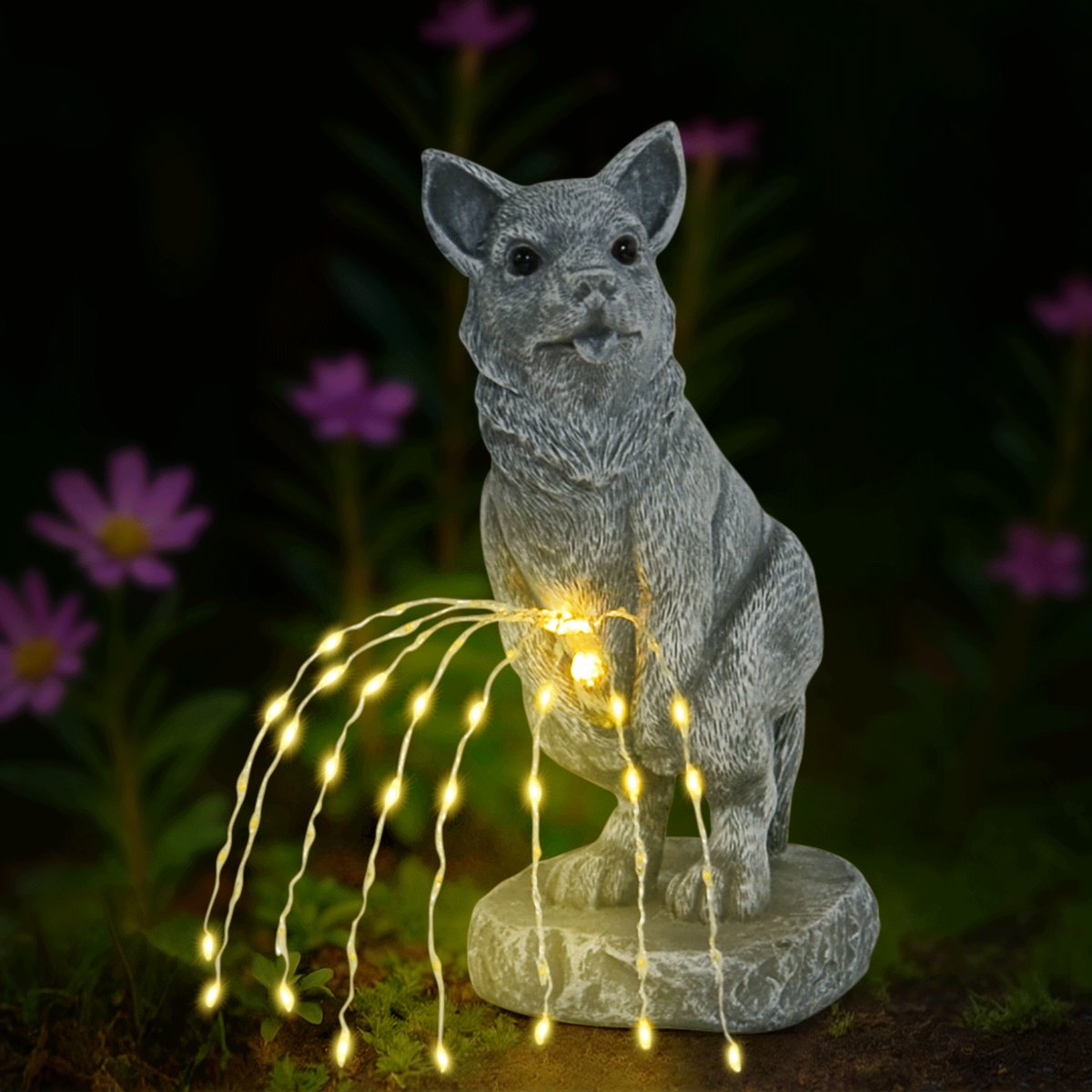 Garden Statues Dog Statue with Solar LED Light Flow Style, Ideal Gifts for Friends or Family's Birthday, Outdoor Decorations for Yard