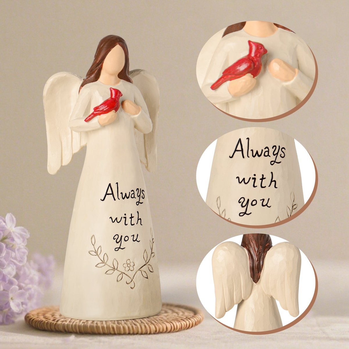 Cardinal Gifts for Women – Christmas Red Cardinal Decor Angel Figurine, Sympathy Gifts for Loss of Loved One, Grief Gifts for Women, Memorial Bereavement Gifts — view 2
