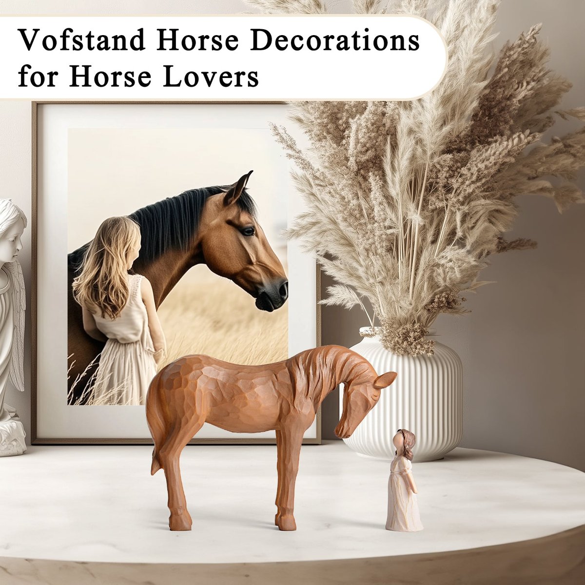 Horse Gifts for Girls - Girl & Horse Figurine Gifts for Horses Lovers Women Sculpted Hand-Painted Resin Horses Stuff Decor Equestrian Cowgirl — view 4