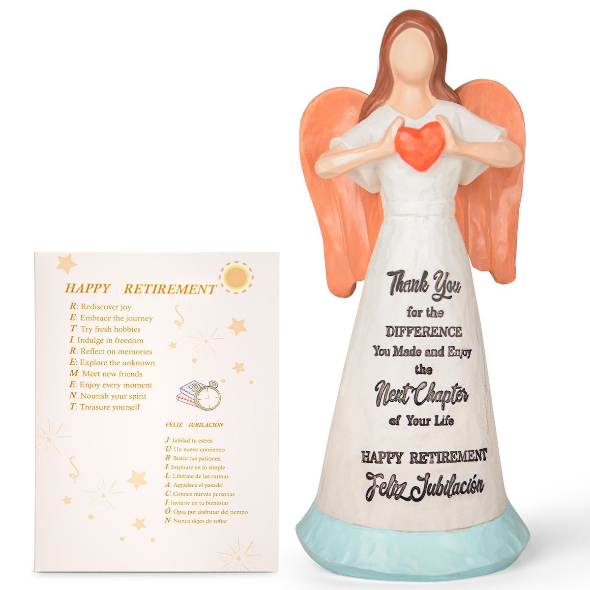 Retirement Gift for Woman 2025 - Happy Retirement Gifts for Teacher Coworker Nurses Boss Mom Grandma Sister Retirees Women Retired Party Decoration with Large 8.2" Angel Figurine — view 2