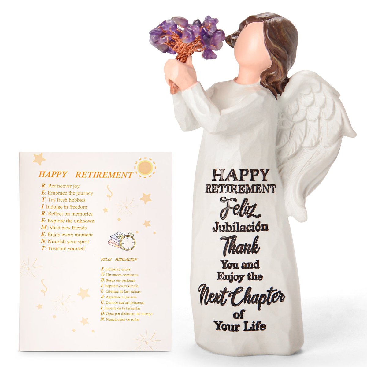 Retirement Gift for Woman 2025 - Happy Retirement Gifts for Teacher Coworker Nurses Boss Mom Grandma Sister Retirees Women Retired Party Decoration with Large 8.2" Angel Figurine — view 3