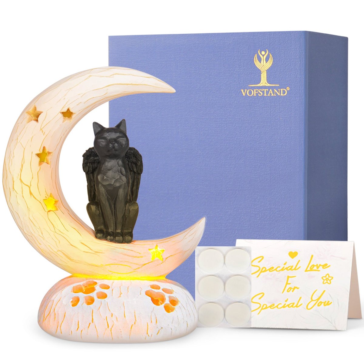 Cat Memorial Gifts for Loss Cat on Moon, Handcrafted Resin Sculpture, Perfect Sympathy Gift for Pet Loss, Home Decor Accent