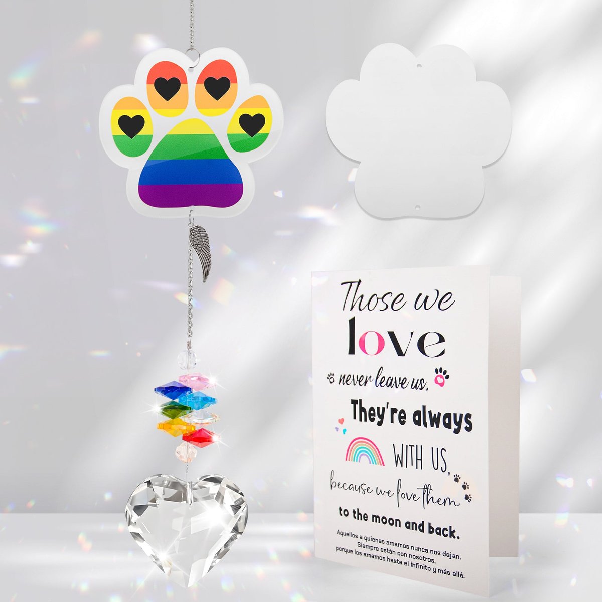 Pet Memorial Suncatcher, Dog Memorail Gifts of Loss Dogs and Cats with Sympathy Card