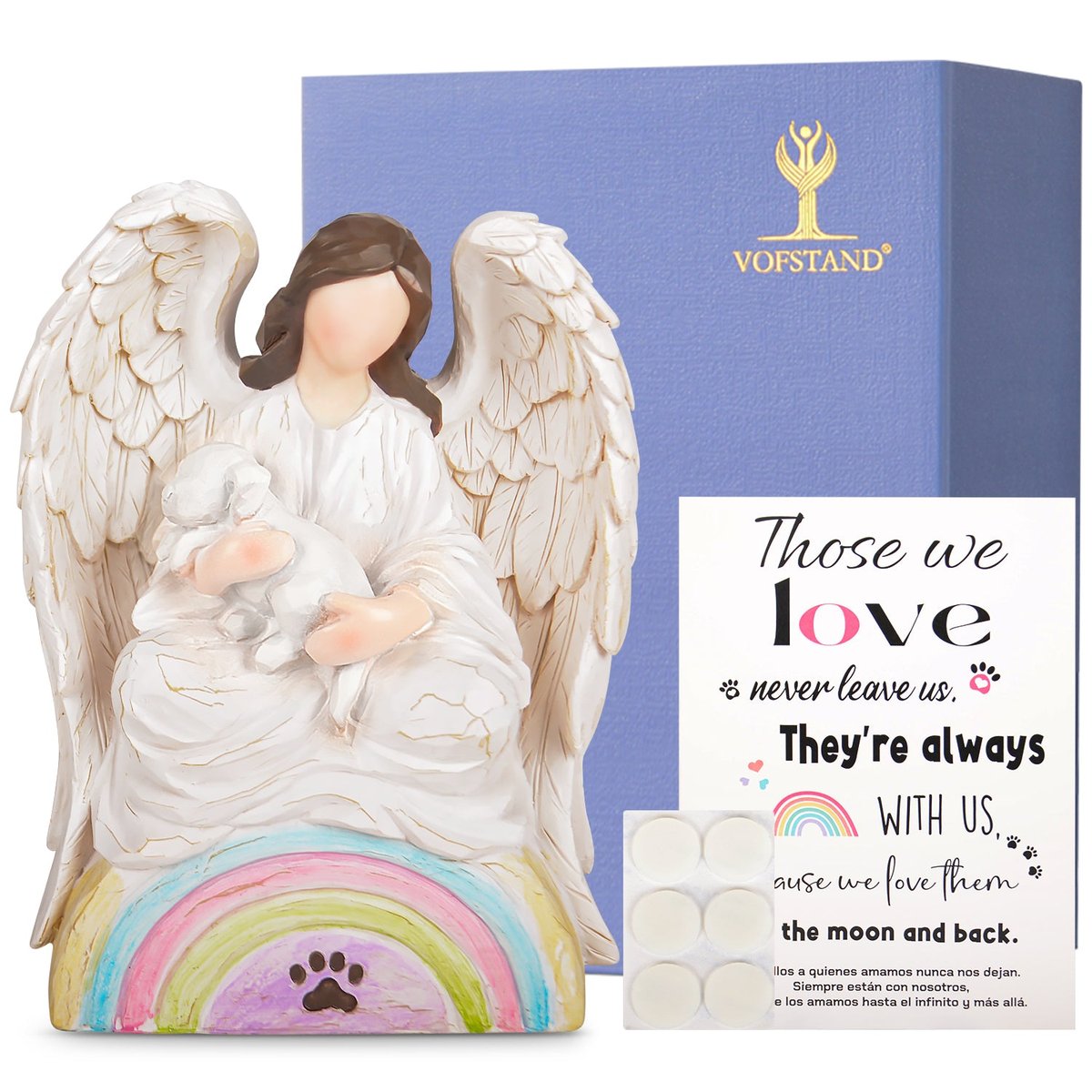 Dog Memorial Gifts for Loss of Dog, Angel of Comfort Embraces a Black Pet Over The Rainbow Bridge Sculpted Hand Painted Figure with Sympathy Card — view 3