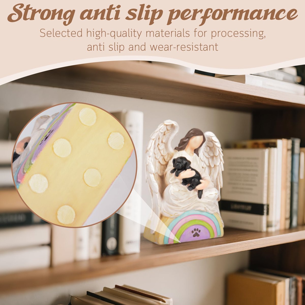 Dog Memorial Gifts for Loss of Dog, Angel of Comfort Embraces a Black Pet Over The Rainbow Bridge Sculpted Hand Painted Figure with Sympathy Card — view 5