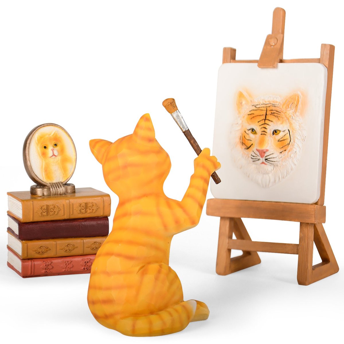 VOFSTAND Orange Cat Artist's Self Portrait Figurines Set, Radiates Boldness and Confidence, Gift to Celebrate Loving Pets and Cat Lovers, Sculpted Hand-Painted Figurine