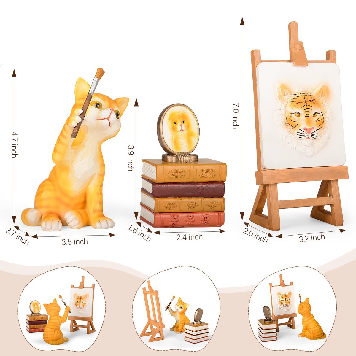 VOFSTAND Orange Cat Artist's Self Portrait Figurines Set, Radiates Boldness and Confidence, Gift to Celebrate Loving Pets and Cat Lovers, Sculpted Hand-Painted Figurine — view 2