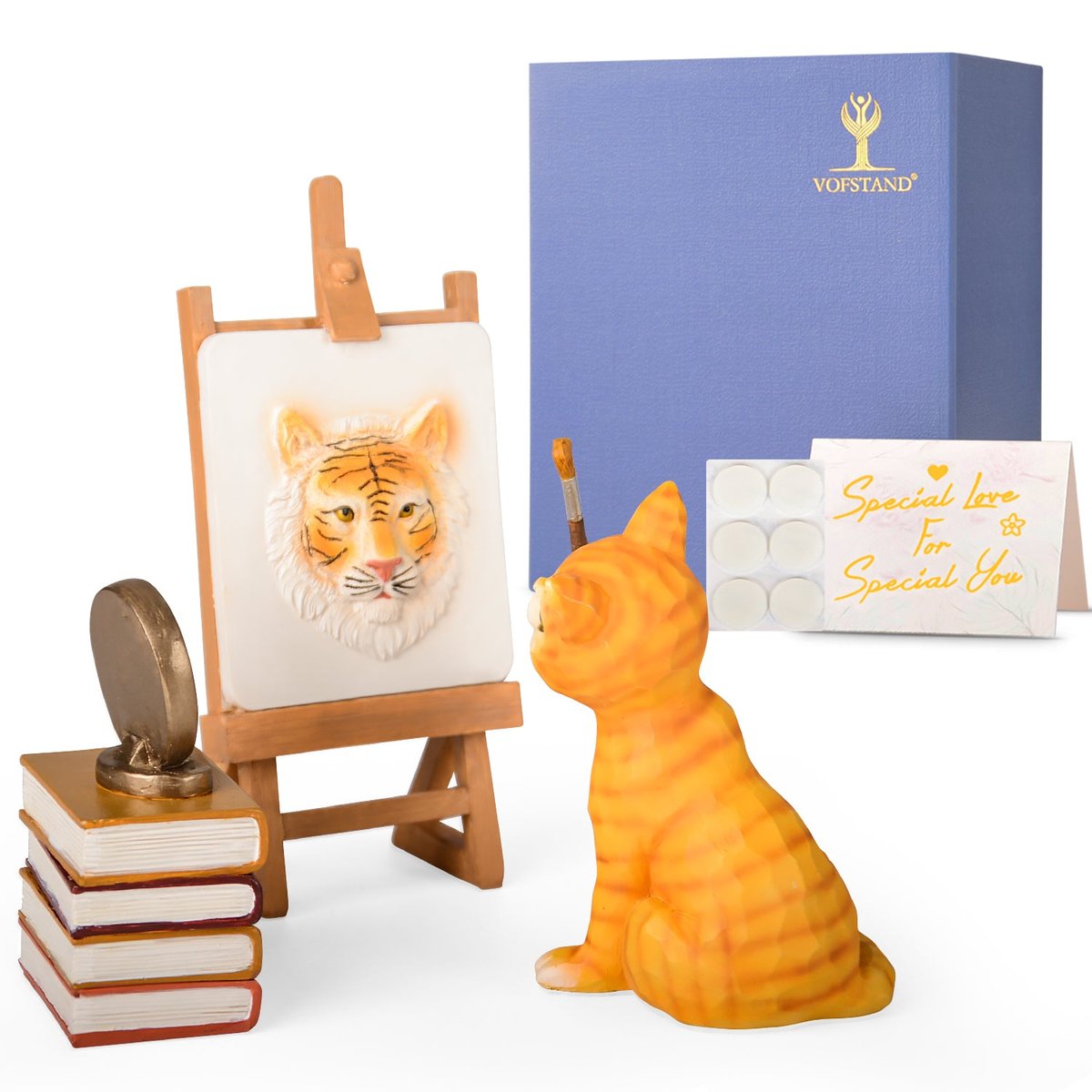 VOFSTAND Orange Cat Artist's Self Portrait Figurines Set, Radiates Boldness and Confidence, Gift to Celebrate Loving Pets and Cat Lovers, Sculpted Hand-Painted Figurine — view 4