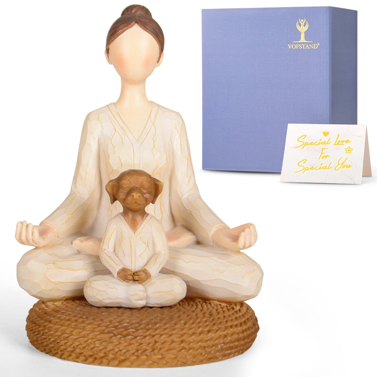 Cute Yoga Girl with Retriver Dog Figurine - Women's Relaxation Gift, Yoga Meditation Statue for Office Decor, Perfect for Yoga & Dog Lovers