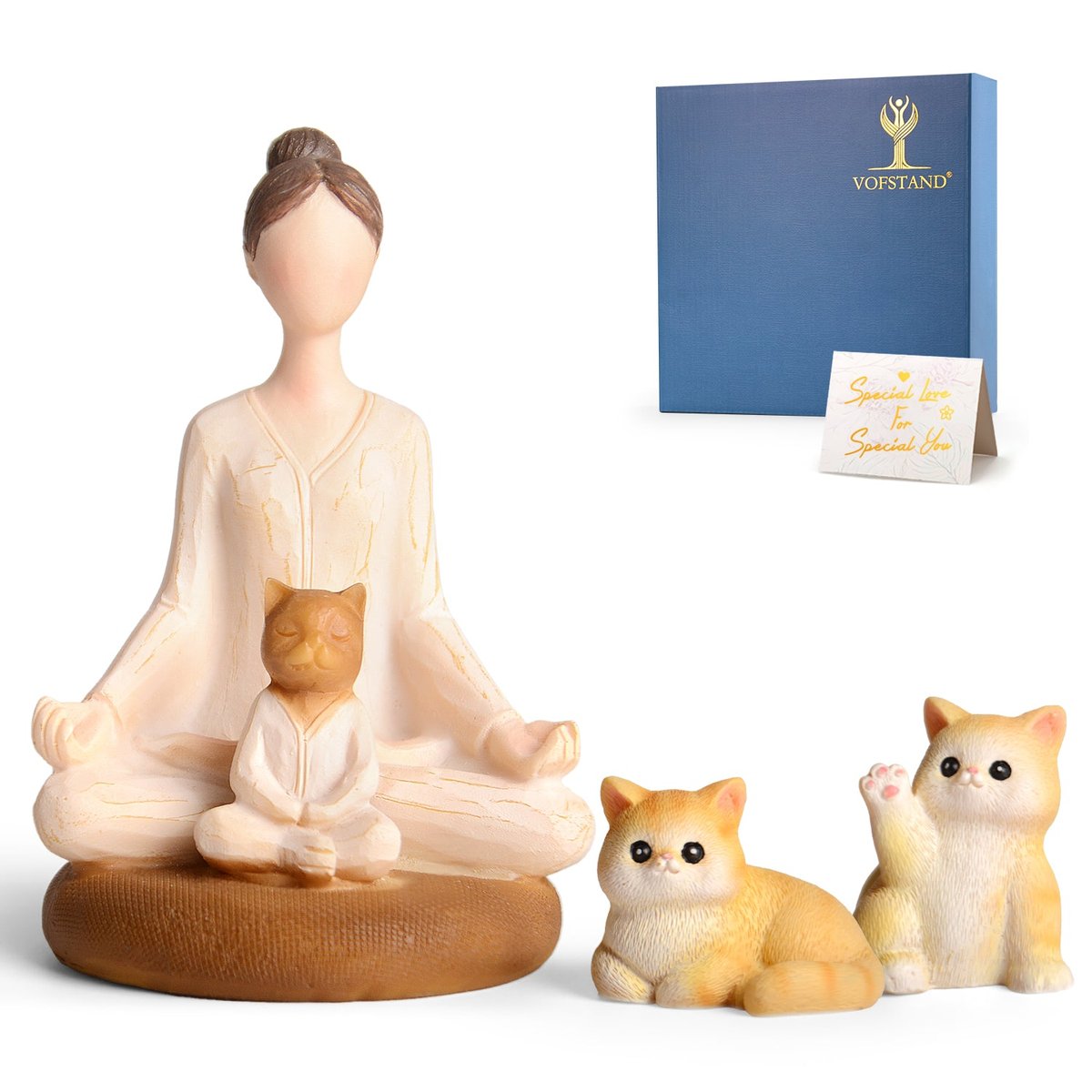 Yoga Meditation Statue Gifts for Women - Mini Yoga Girl with Cat Figurines Gift for Office Cute Relaxation Decor Table Ornament