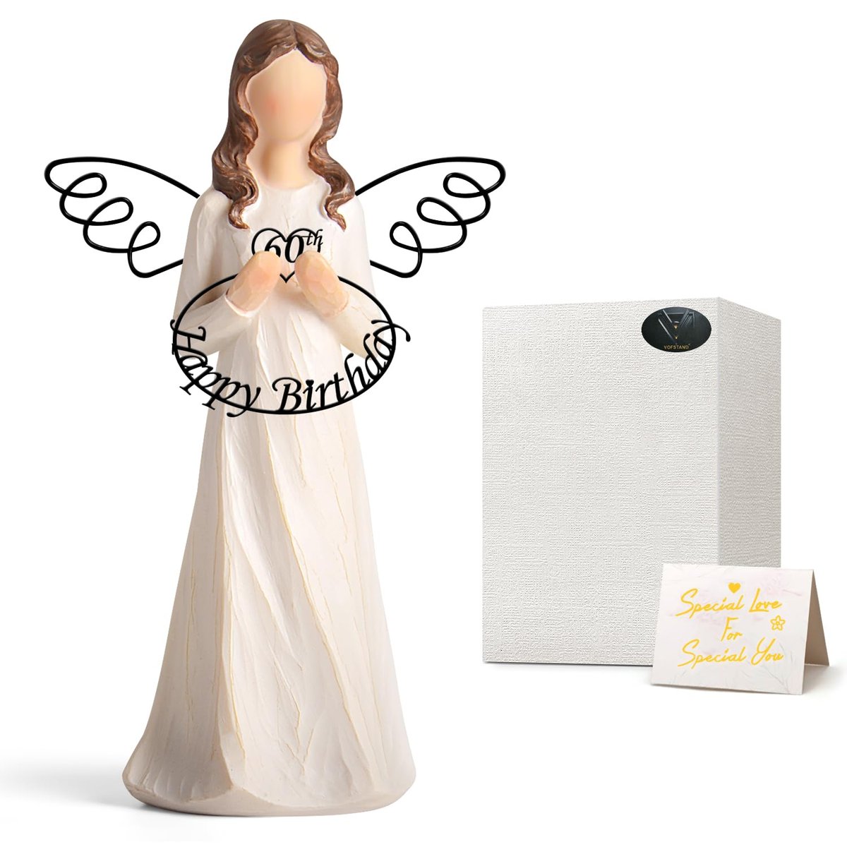 60th Birthday Angel Figurine for Women, Hand Painted Resin Keepsake Gift