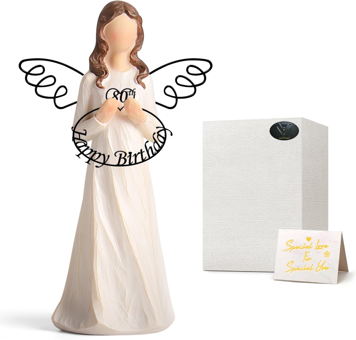 80th Birthday Angel Figurine for Women, Hand Painted Resin Keepsake Gift