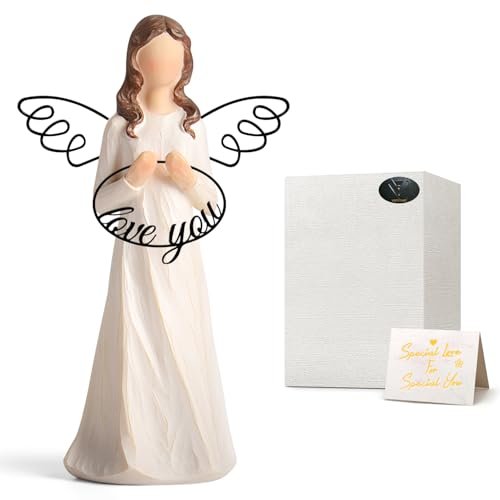 Love You Angel Figurine for Women, Hand Painted Resin Keepsake Gift