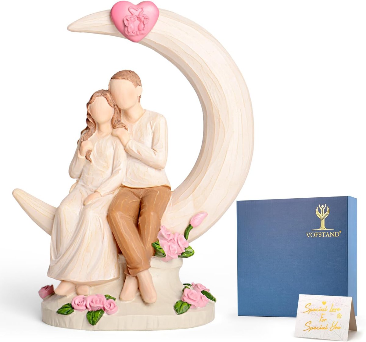 Vofstand 14th Ivory Wedding Couple on Moon Resin Figurine