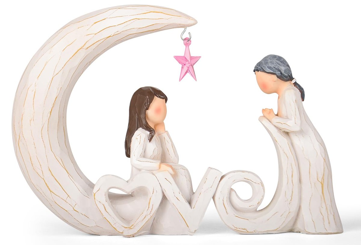Mother Daughter Figurine, Love You to The Moon and Back Resin Statue Gift