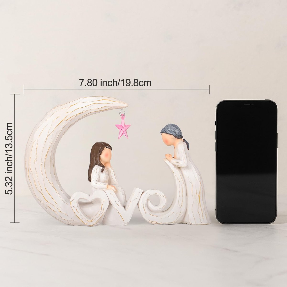 Mother Daughter Figurine, Love You to The Moon and Back Resin Statue Gift — view 3