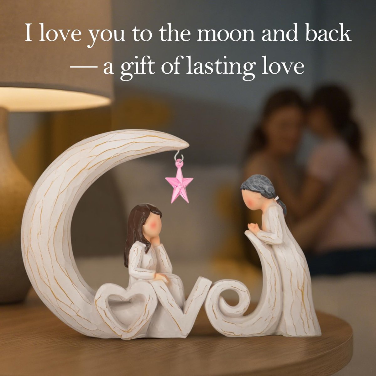 Mother Daughter Figurine, Love You to The Moon and Back Resin Statue Gift — view 4