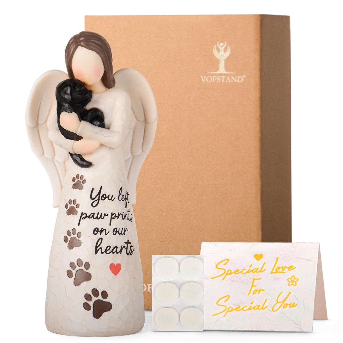 Dog Memorial Figurine Rainbow Bridge Angel Holding Solid Black Poodle