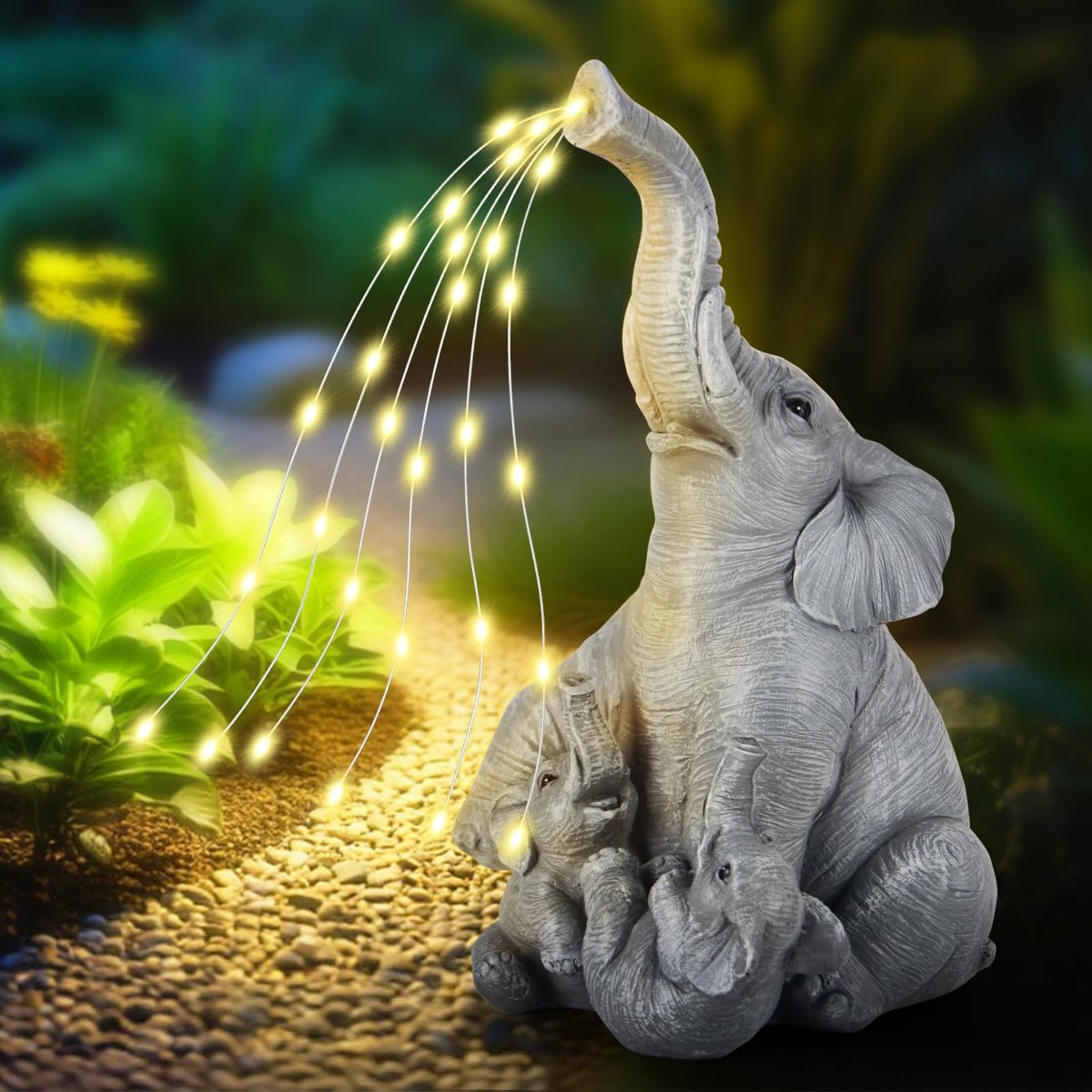 Garden Statue with Solar LED Lights, Symbolizing Family Love and Protection