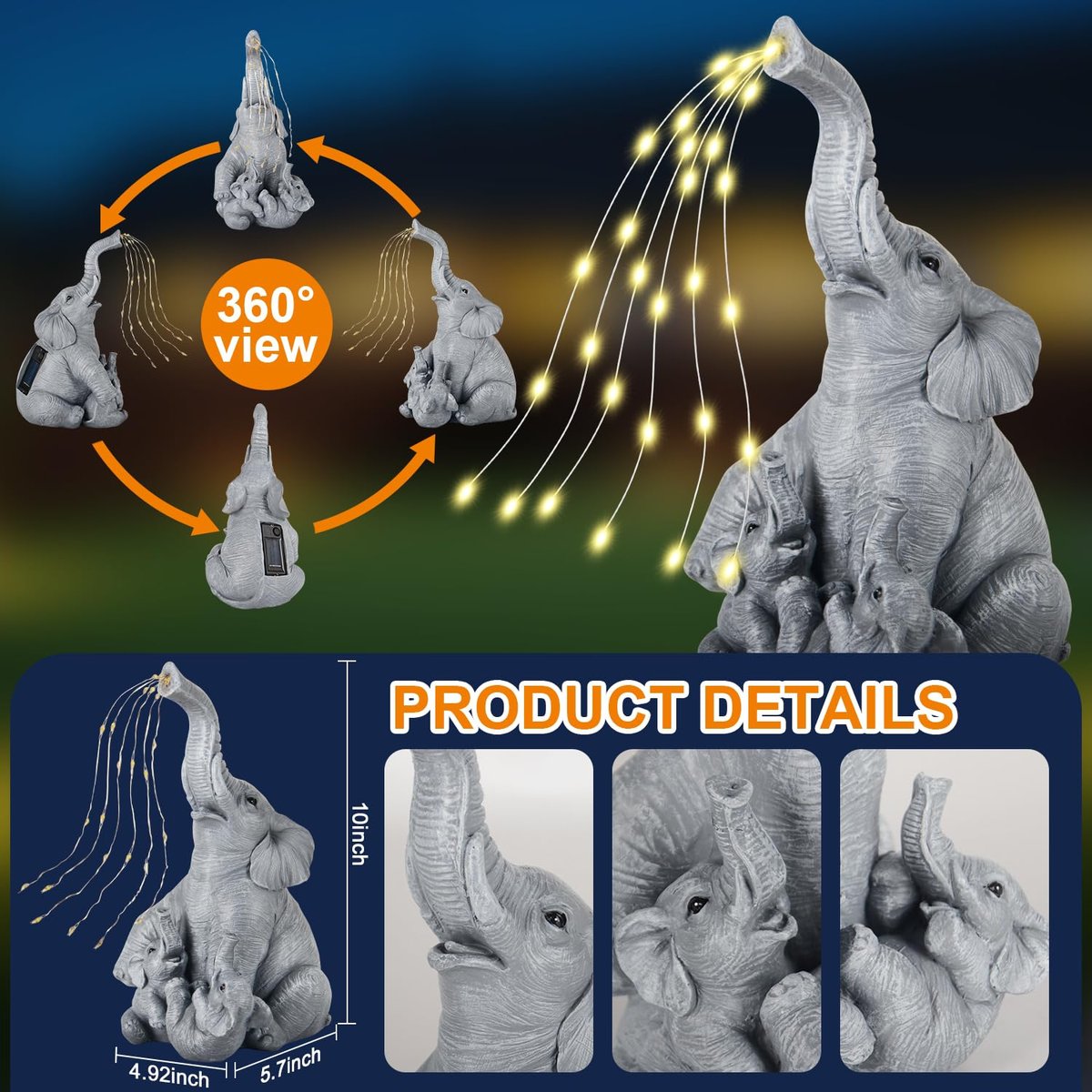 Garden Statue with Solar LED Lights, Symbolizing Family Love and Protection — view 2