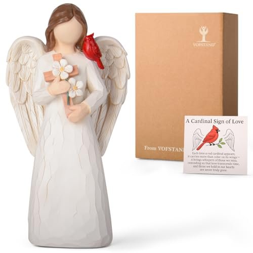 VOFSTAND Cardinal Sympathy Gifts for Loss of Loved One - 6.7” Angel Figurine Statue, Memorial Gifts for Loss of Women Mother Father, Bereavement Grief Remembrance Gift, Hand-Painted Figurine
