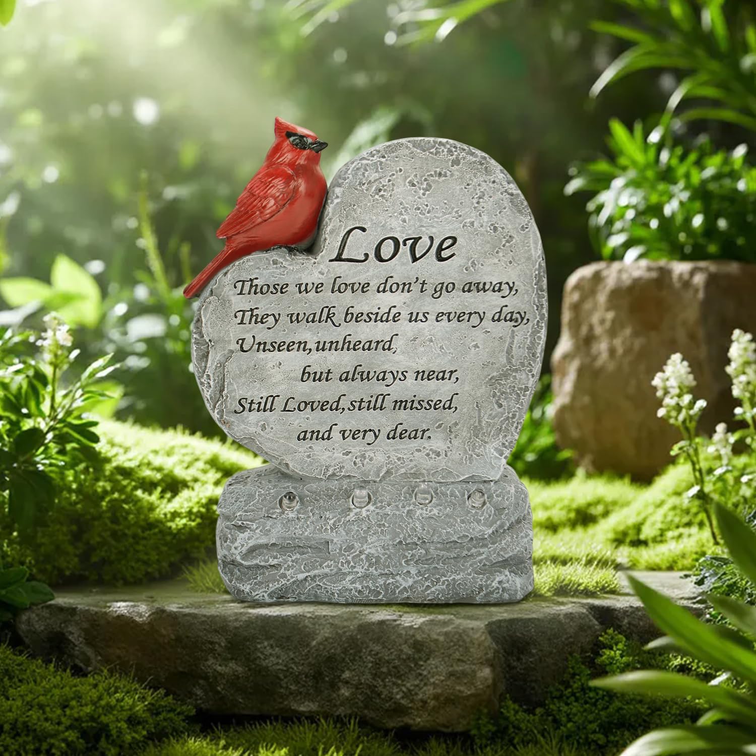 VOFSTAND Solar Cardinal Memorial Stone, Heart Shaped Red Cardinal — view 2