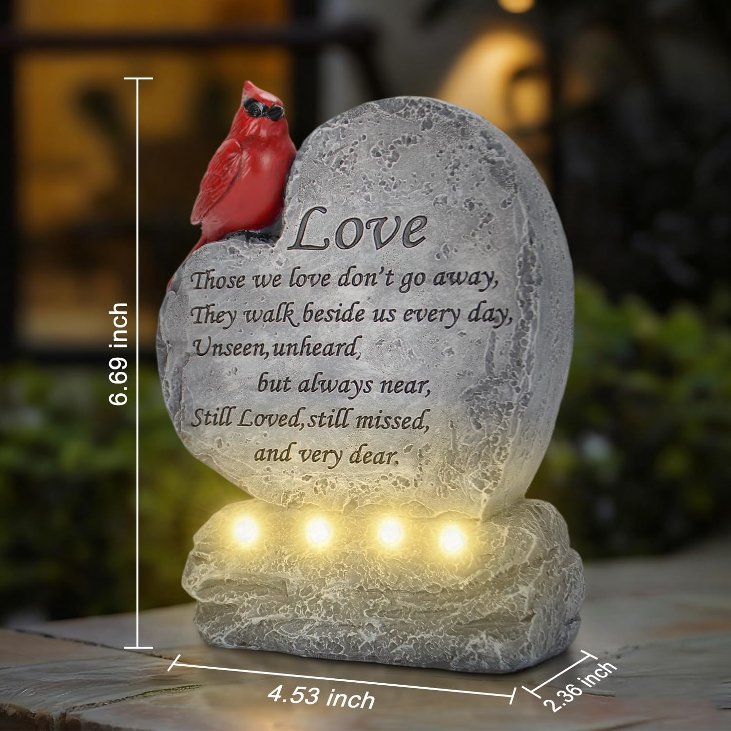 VOFSTAND Solar Cardinal Memorial Stone, Heart Shaped Red Cardinal — view 3