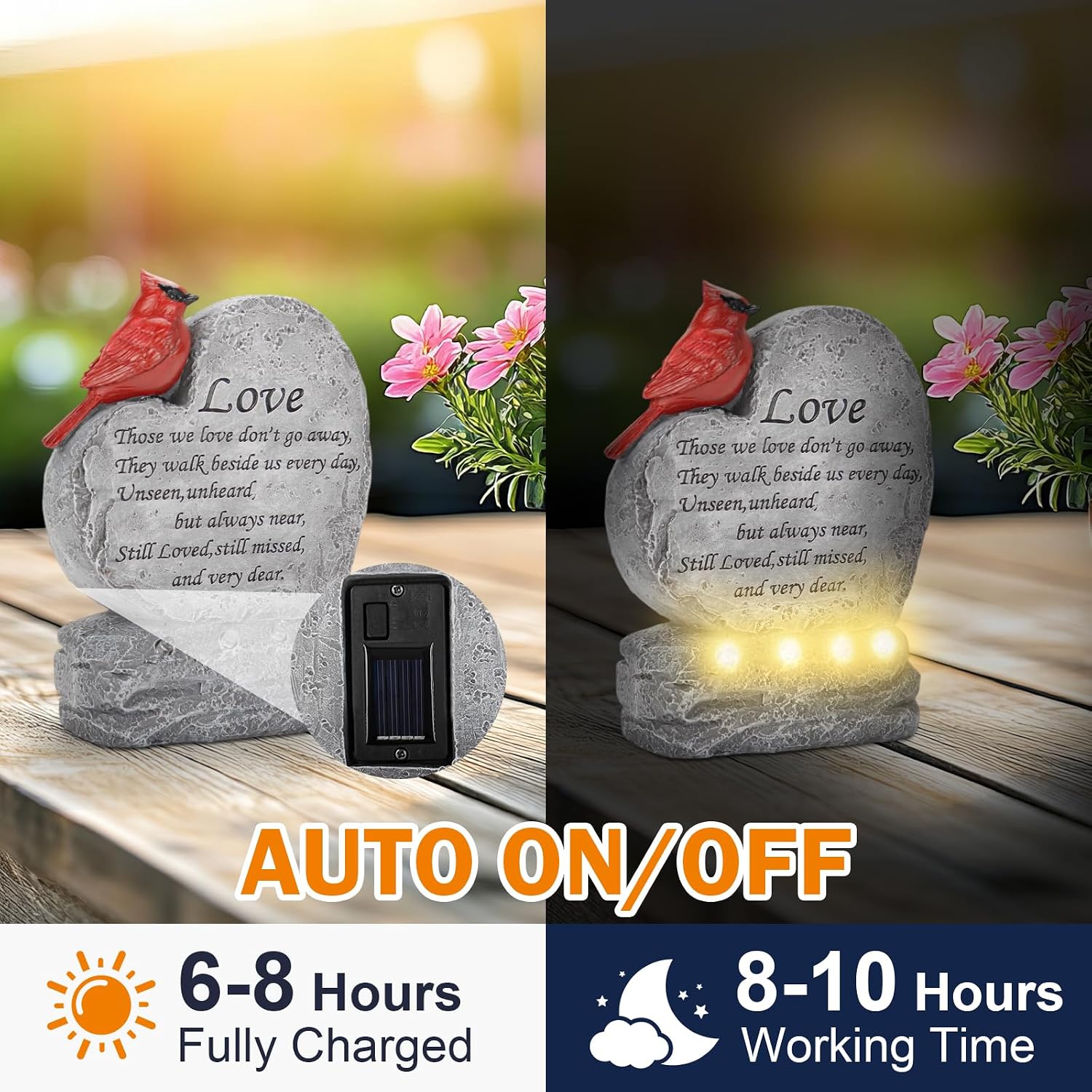 VOFSTAND Solar Cardinal Memorial Stone, Heart Shaped Red Cardinal — view 4