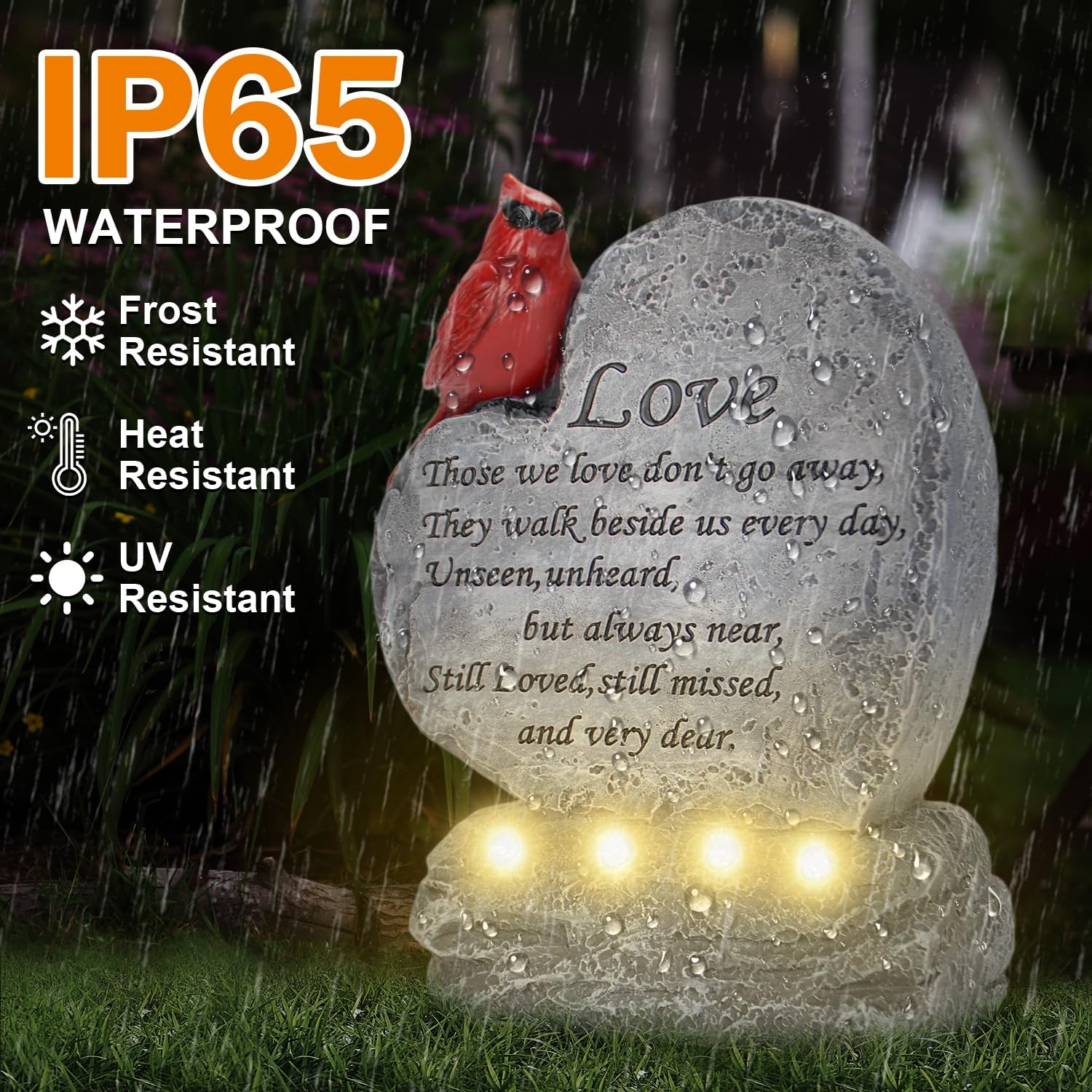 VOFSTAND Solar Cardinal Memorial Stone, Heart Shaped Red Cardinal — view 5
