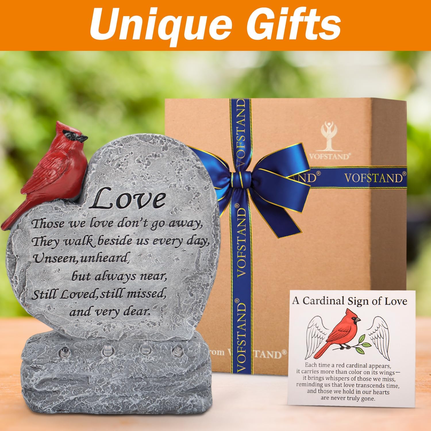VOFSTAND Solar Cardinal Memorial Stone, Heart Shaped Red Cardinal — view 6