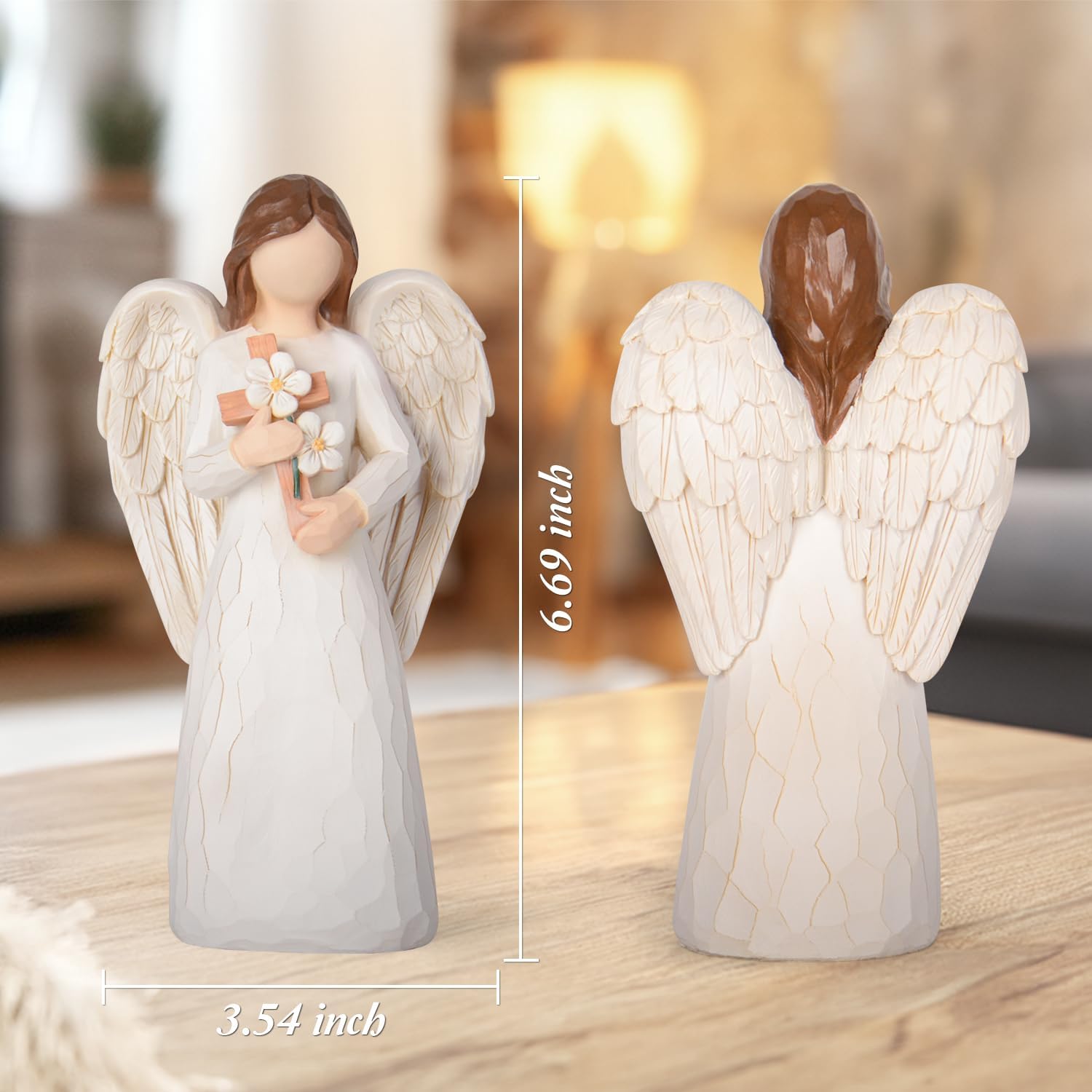 VOFSTAND Sympathy Gifts for Loss of Loved One - 6.7” Hand-Painted Angel Figurine Holding Cross with Flowers, Memorial Gifts for Loss of Mother Father, Remembrance Angel Statue Grief Gifts — view 3