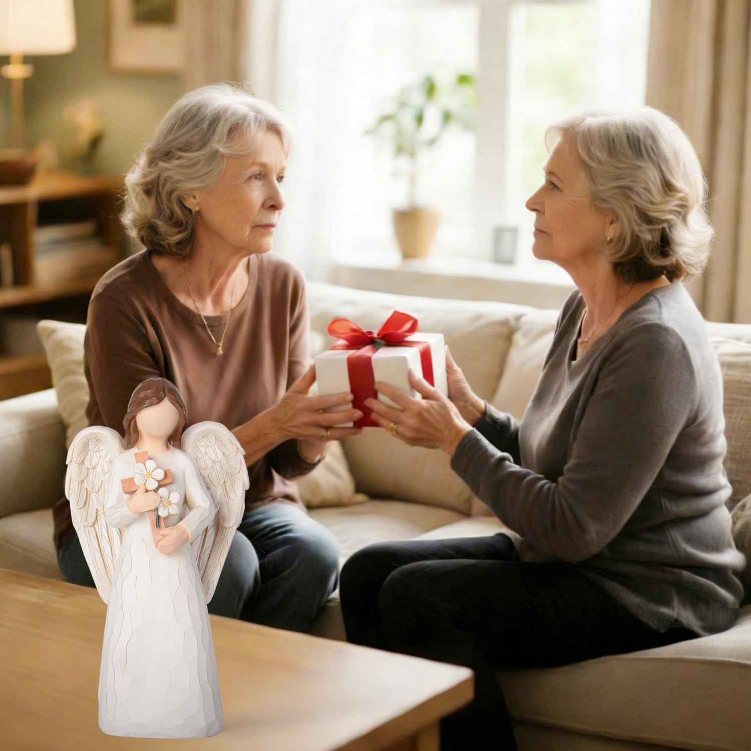 VOFSTAND Sympathy Gifts for Loss of Loved One - 6.7” Hand-Painted Angel Figurine Holding Cross with Flowers, Memorial Gifts for Loss of Mother Father, Remembrance Angel Statue Grief Gifts — view 5