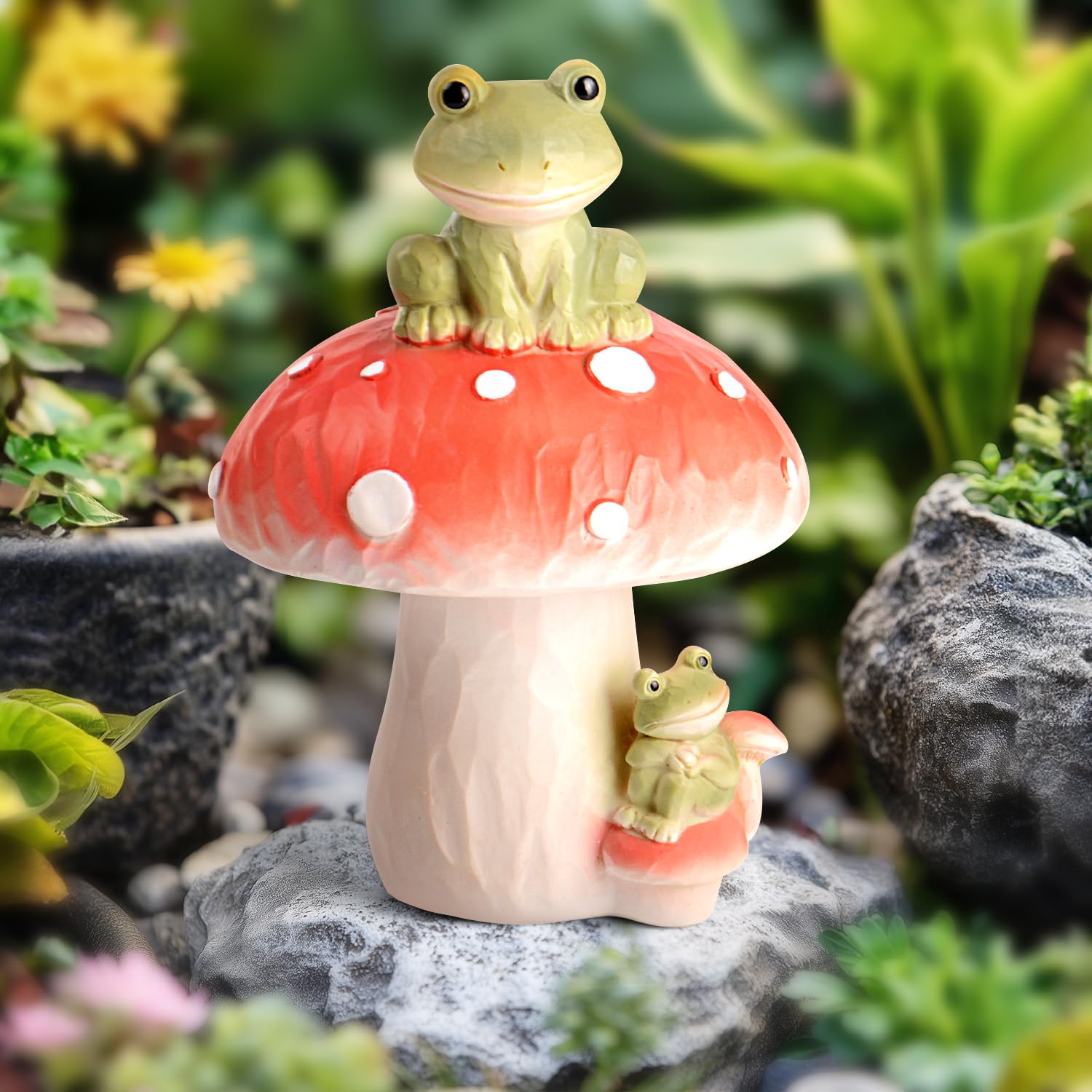 Frog and Mushroom Decor Figurine, Garden Statue, Home and Yard Ornament