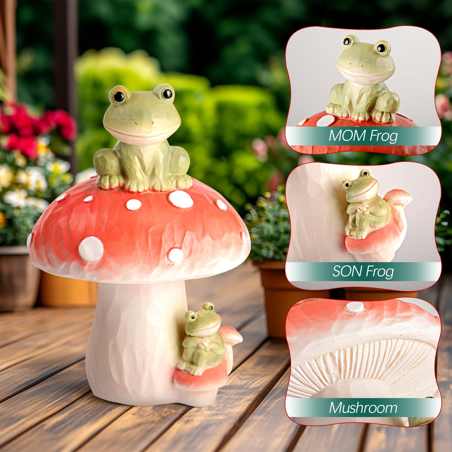 Frog and Mushroom Decor Figurine, Garden Statue, Home and Yard Ornament — view 4